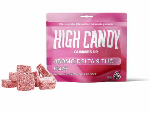 Gummies THC 45 mg goût Fraise – 100 % naturels, vegan, sans synthèse – Made in USA – 100% Légal en France – HighCandy.fr