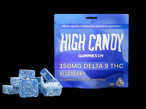 Gummies THC 15 mg goût Blueberry – 100 % naturels, vegan, sans synthèse – Made in USA – 100% Légal en France – HighCandy.fr